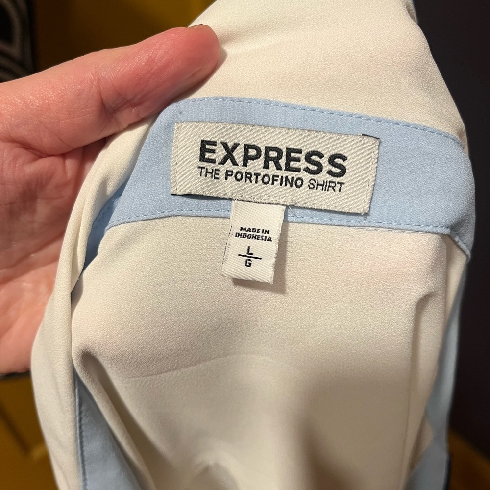 Express White and Blue Button Down Shirt - Picture 4 of 7